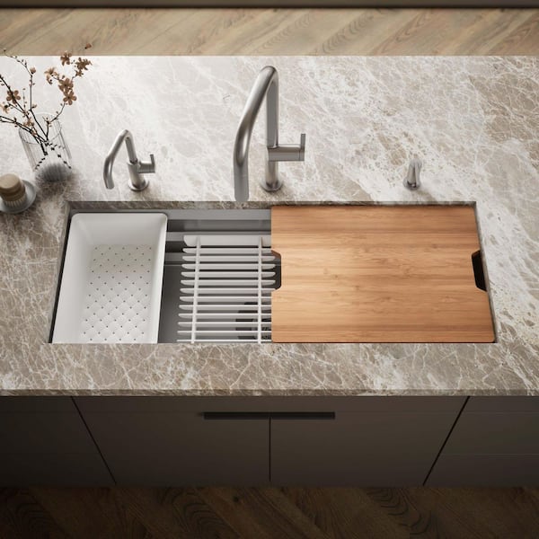 Prolific Undermount Stainless Steel 44 in. Single Bowl Kitchen Sink with Included Accessories