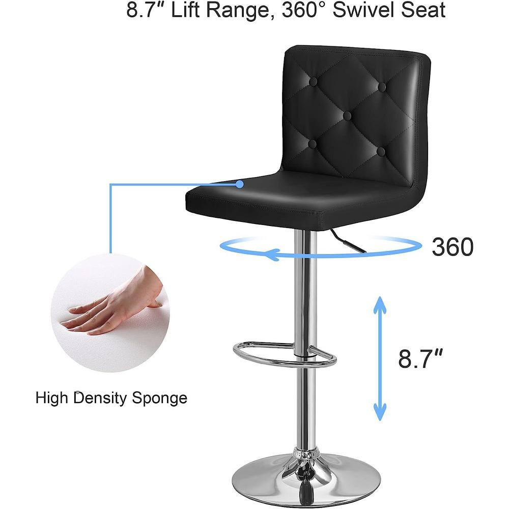 Adjustable Black Faux Leather Backless Swivel Bar Stools, Set of 2