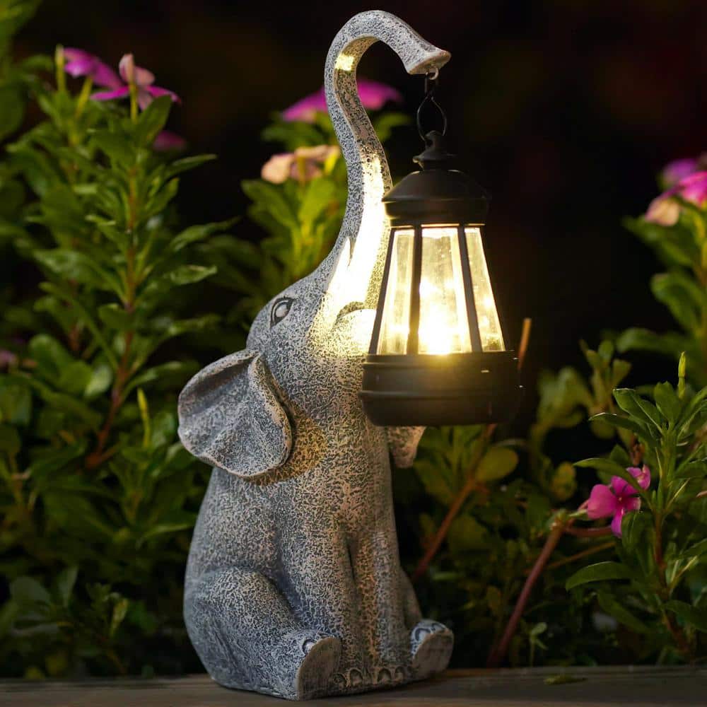 Goodeco Elephant Statue with Solar Lantern - Garden Statues Yard Decor ...