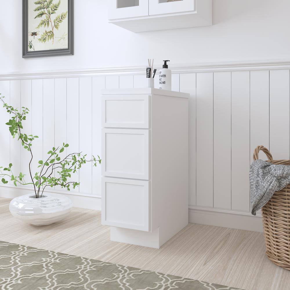 White 12" Freestanding Birch and Plywood Storage Cabinet with 3 Drawers