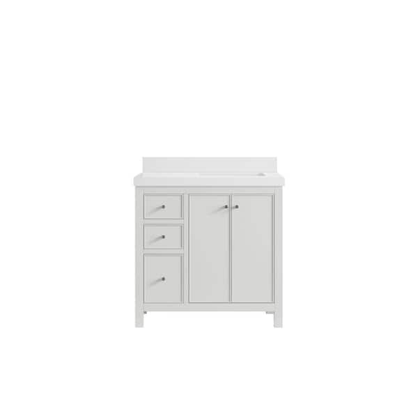 Willow Collections Chicago 36 in. Right Offset Sink Freestanding White Bath Vanity with White Qt. Top Unassembled