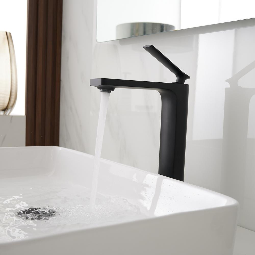Matte Black Tall Single Handle Vessel Sink Faucet