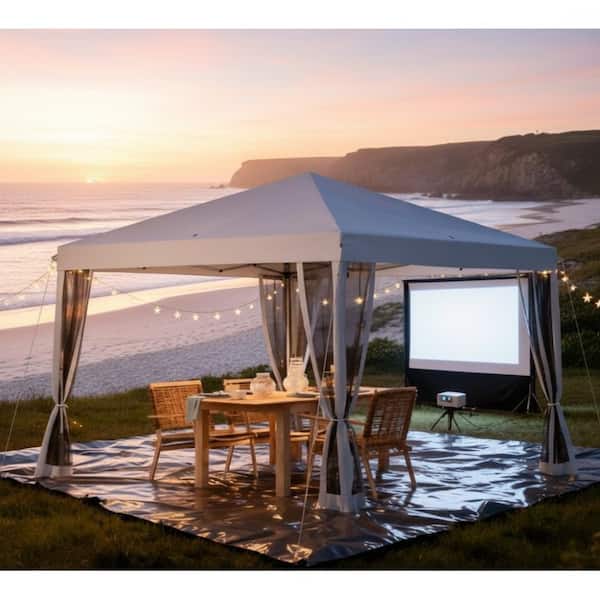 117 x 117 x 104 in. Cream White Pop Up Canopy Tent with Sidewalls