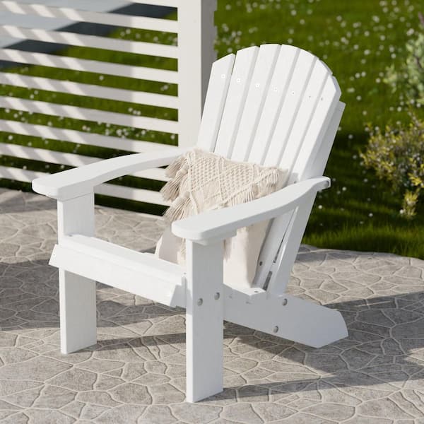 Kids' Adirondack Chair In White - Solid Wood, Indoor/Outdoor Use For Patio, Deck, Or Playroom