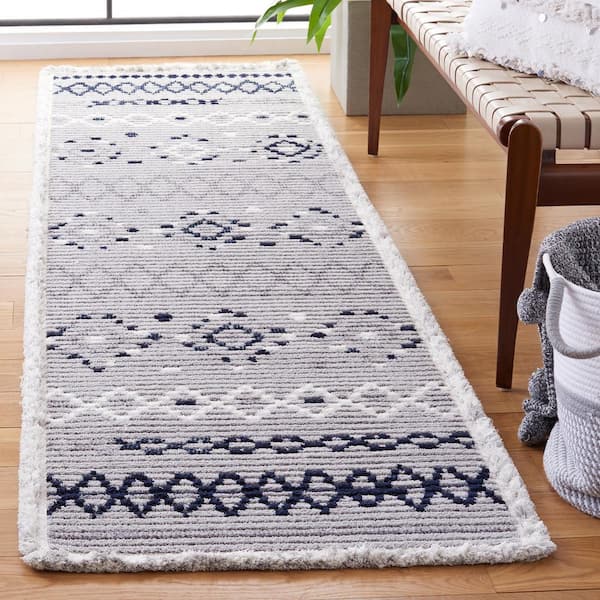 Marrakesh Gray/Navy 2 ft. x 8 ft. Geometric Striped Runner Rug