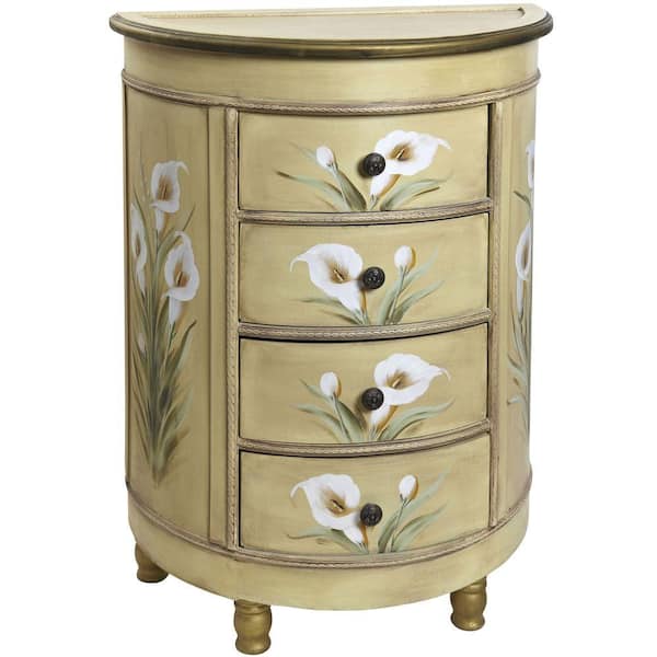 Nearly Natural Cream and Floral Storage End Table