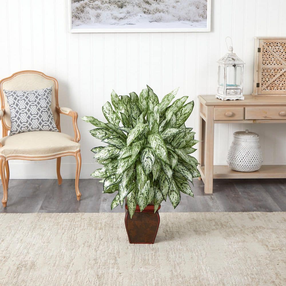 Nearly Natural Silver Queen with Decorative Planter Silk Floor Plant