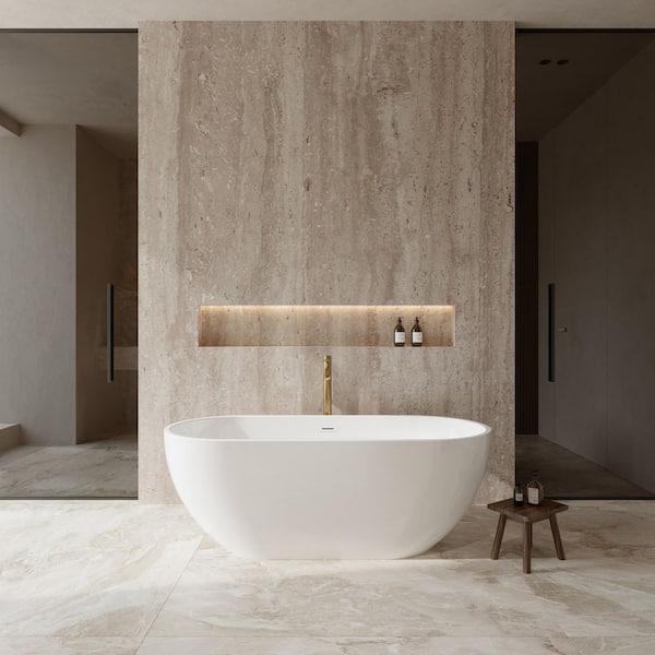 Brooklyn 67 in. Acrylic Flatbottom Bathtub in White with Shiny White Trim and Brushed Gold Faucet