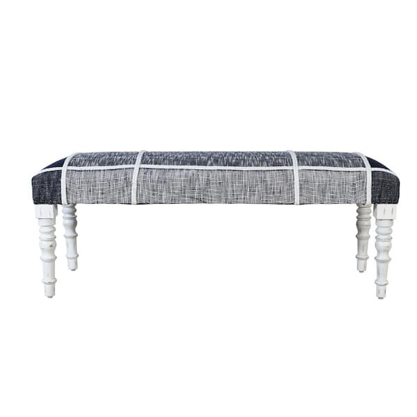 Unbranded Jade Minimal 47 in. Navy Blue Cotton Checks Plaid Bench with White Legs