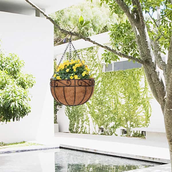 Karl home Coconut 14 in. Iron Hanging Basket
