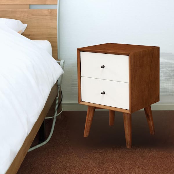 HomeRoots Bernadette 2-Drawer Acorn &" White Finish ( 26" H X 18" W X 15" D )