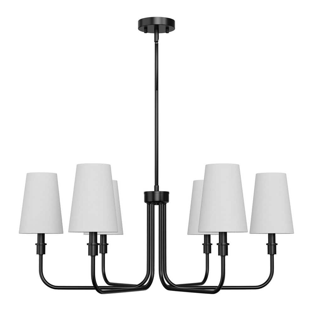 33 in. 6-Light Black Farmhouse Chandelier with White Linen Bell Fabric Shades price history on PriceWatchPro