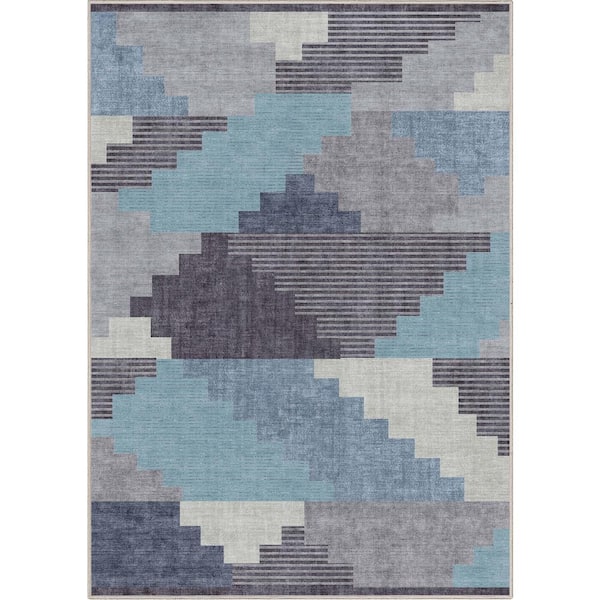 Blue 5 ft. 3 in. x 7 ft. 3 in. Apollo Portsmouth Southwestern Distressed Pattern Area Rug