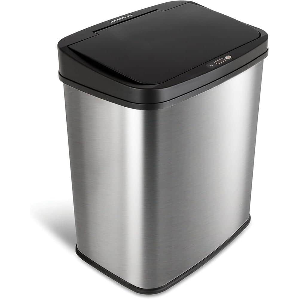 13 Gal. Black Rectangular Automatic Touchless Motion Sensor Metal Trash Can