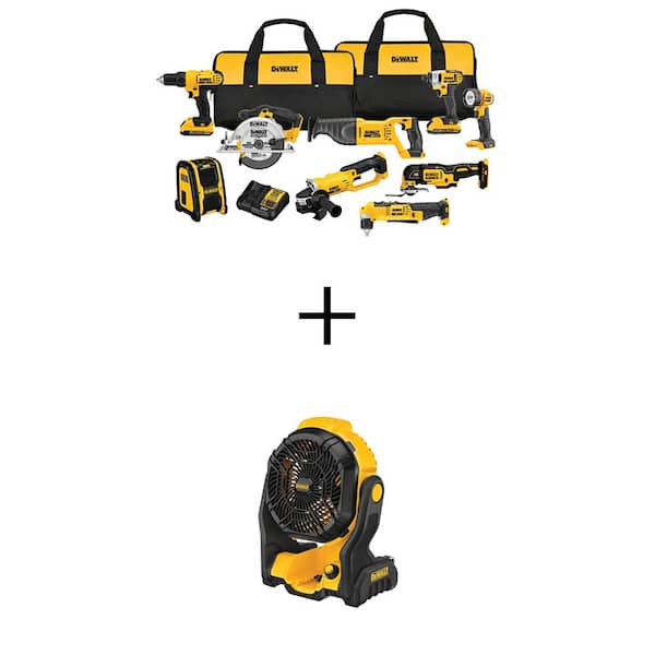 DEWALT 20V MAX Cordless 9 Tool Combo Kit and 20V MAX Jobsite Fan with (2) 20V 2.0Ah Batteries and Charger