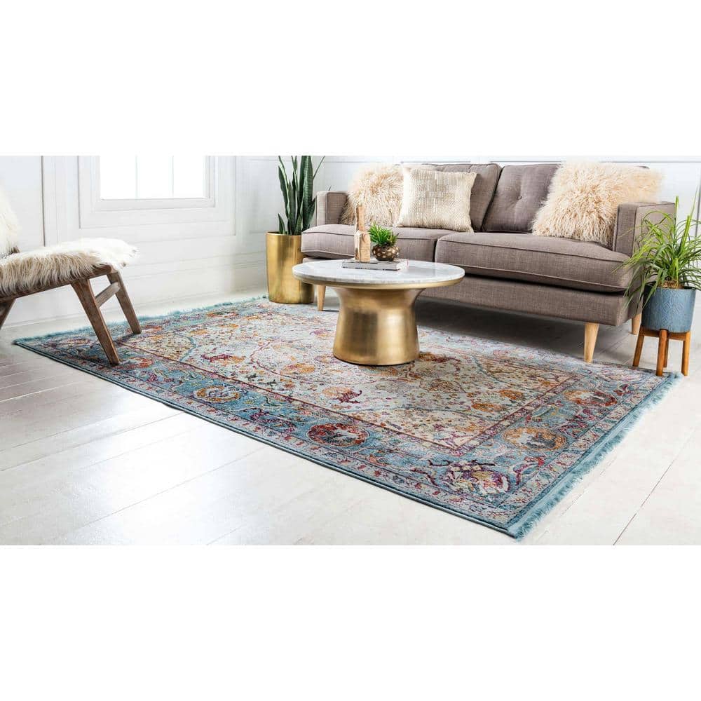 Reversible Easy-Care Synthetic Area Rug in Light Blue - 10' x 13'