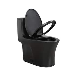 12 in. 1-piece 1.1/1.60 GPF Dual Flush Elongated Toilet in Matte Black Seat Included