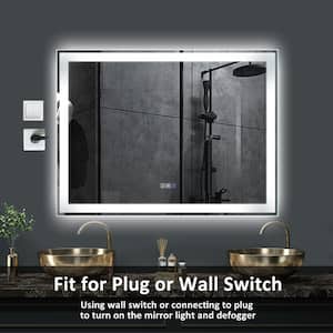 48 in. W x 36 in. H Large Rectangular Frameless Wall Bathroom Vanity Mirror in Silver with Memory Dimmer and Defogger
