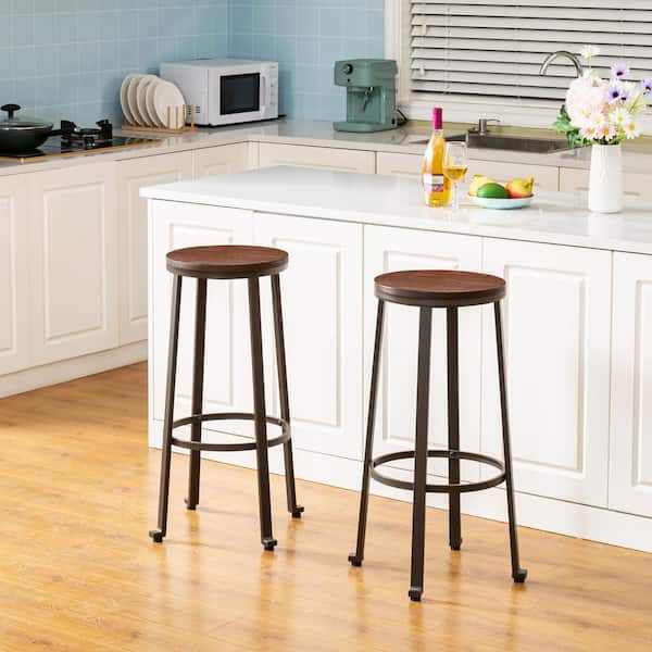 29.25 in. H Rustic Steel Bar Stool with Round Elm Wood Top (Set of 4)