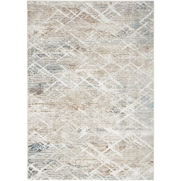 8 ft. x 10 ft. Ivory Gray and Brown Abstract Non Skid Area Rug