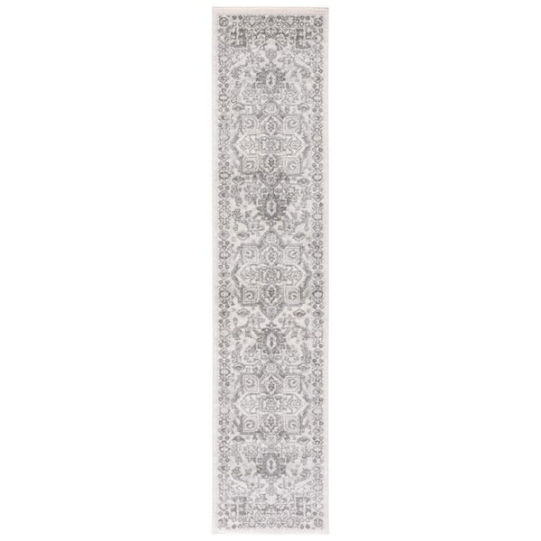 Tulum 2 ft. x 9 ft. Ivory/Gray Medallion Ornate Border Runner Rug