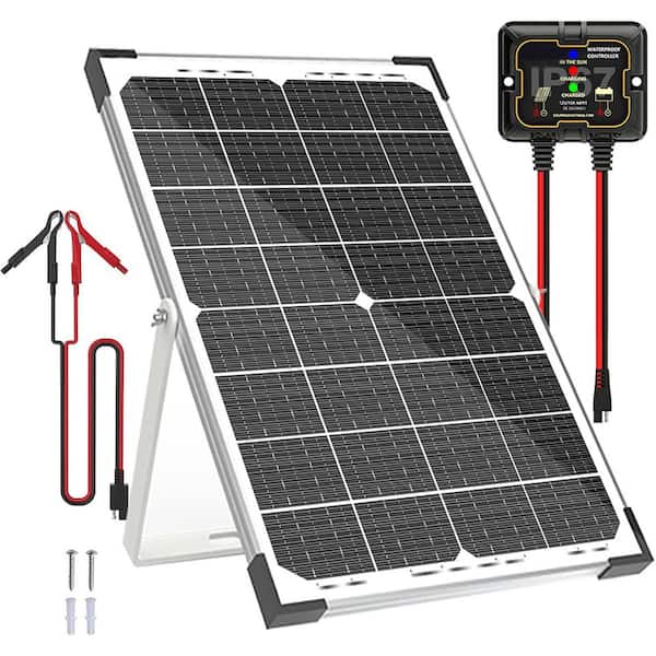 30-Watt Monocrystalline Solar Panel with 10A MPPT Charge Controller, Adjustable Mount Bracket for 12V Battery Charging