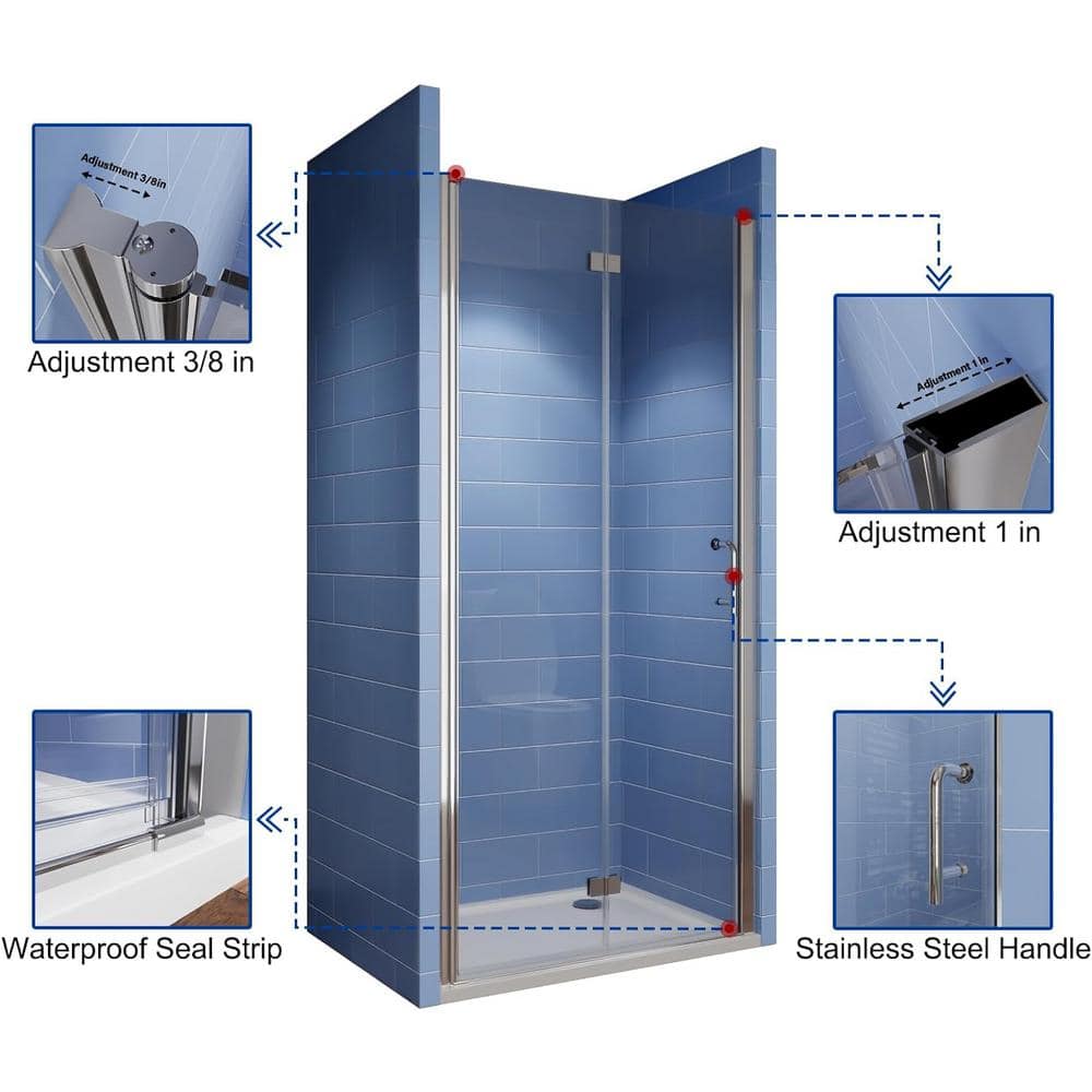 Chrome Frameless Bi-Fold Shower Door with Clear Glass