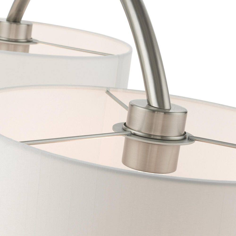 Elegant Brushed Nickel 2-Light Linear Chandelier with Off-White Drum Shades