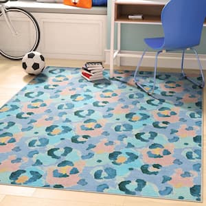 Blue Coral 7 ft. 10 in. x 9 ft. 10 in. Animal Prints Leopard Contemporary Pattern Area Rug