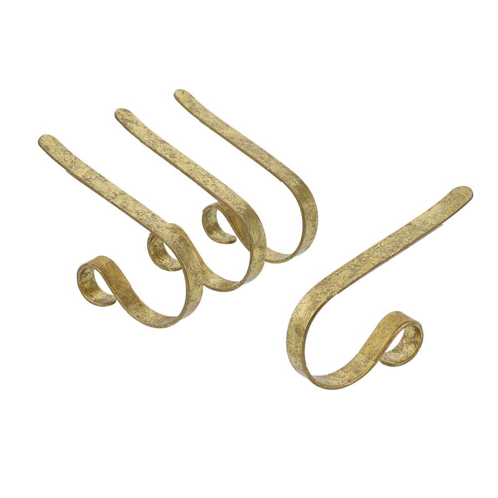 Gold Foil Adjustable Metal MantleClip Stocking Holders, 4 Pack