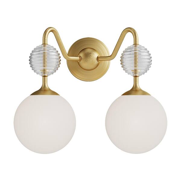 ALORA MOOD Celia 15-in 2 Light 60-Watt Brushed Gold/Opal Glass Vanity ...