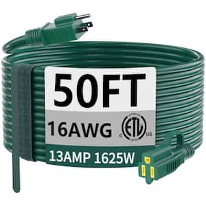 Flexible 50 ft. 16 / 3 Waterproof Outdoor 3 Prong Heavy Duty Extension Cord with 13Amp 1625- Watt SJTW Green ETL Listed