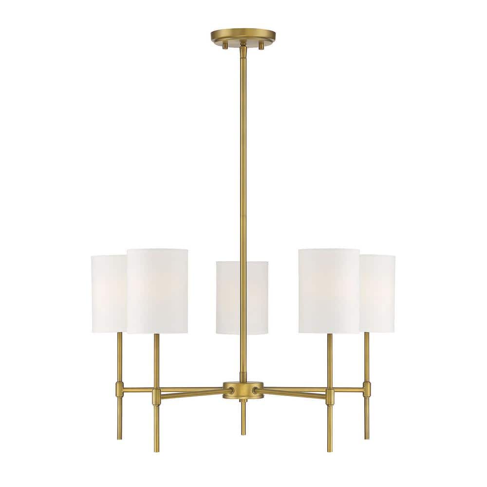 25 in. W x 15 in. H 5-Light Natural Brass Chandelier with White Fabric Shades price history on PriceWatchPro