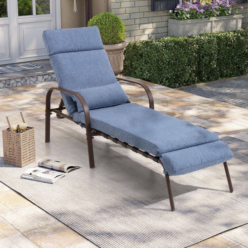 1-Piece Metal Outdoor Chaise Lounge with Dark Blue Cushions and Pillow price history on PriceWatchPro