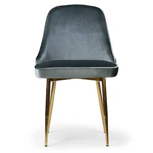 Alpha Blue-grey Velvet Chair with Brushed Golden Steel Legs (Set of 2)