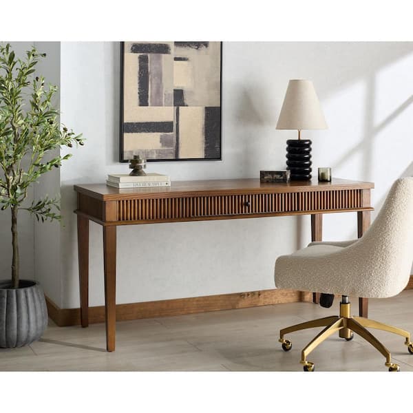 Shelbie 60 in. Medium Oak/Black 1-Drawer Desk