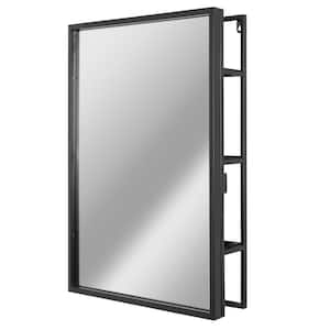 18 in. W x 24 in. H Rectangle Metal Frame Vanity Wall Mirror with Shelves in Black