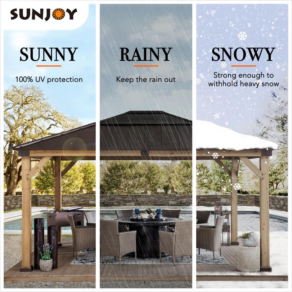 Cedar Framed Gazebo with Brown Steel Hardtop and Skylight