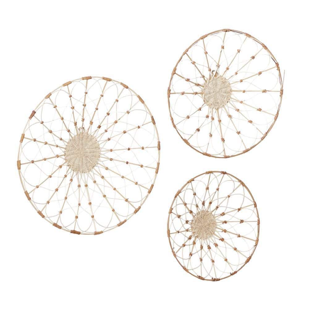 Brown Rattan Circular Wall-Mounted Basket Set of 3
