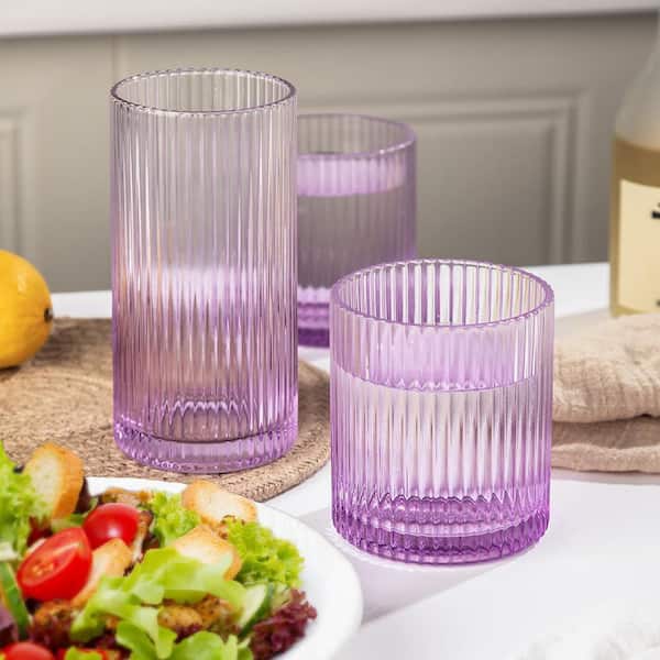 Wudkey 10 oz. and 12 oz. Purple Ribbed Highball Glasses Set of 8, Tumbler  Cups for Cocktails and Entertaining, Dishwasher Safe YQ5S99_2 - The Home  Depot