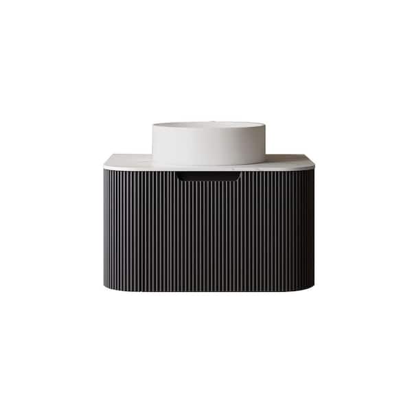 24 in. Wall-Mounted Black Bath Vanity with White Cultured Marble Top Assembled