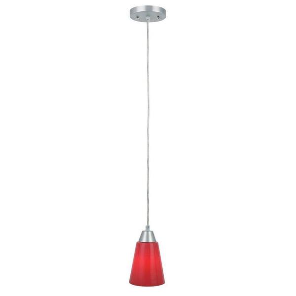 Filament Design 1-Light Steel Pendant with Red Glass