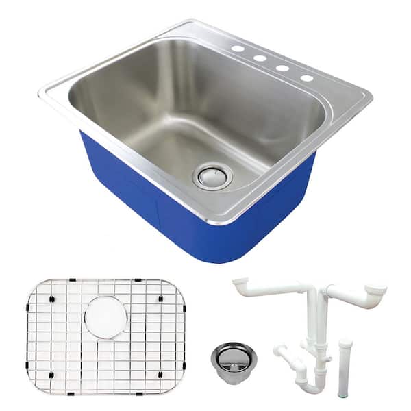 Transolid Meridian 25 in. x 22 in. x 12 in. Stainless Steel Drop-in Laundry/Utility Sink Kit with 4-Hole