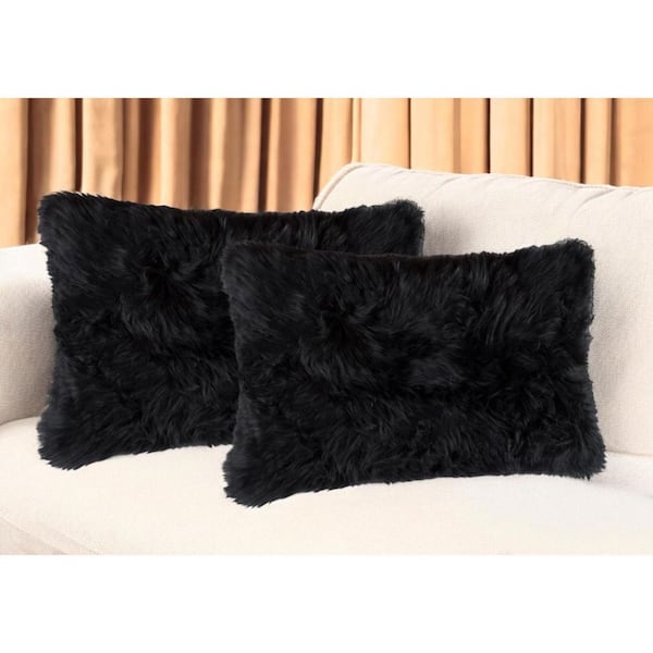 Black Solid Cotton 12 in. x 20 in. Throw Pillow Set of 2