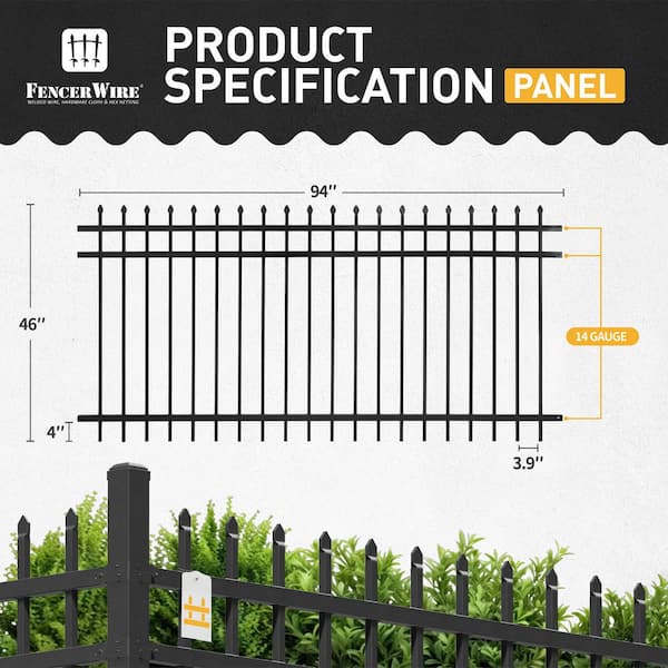 Fencer Wire 4 ft. x 8 ft. Heavy-Duty Steel Spaced Bar Pointed Pinnacle Flat Metal Fence Panel (Pack of 10)