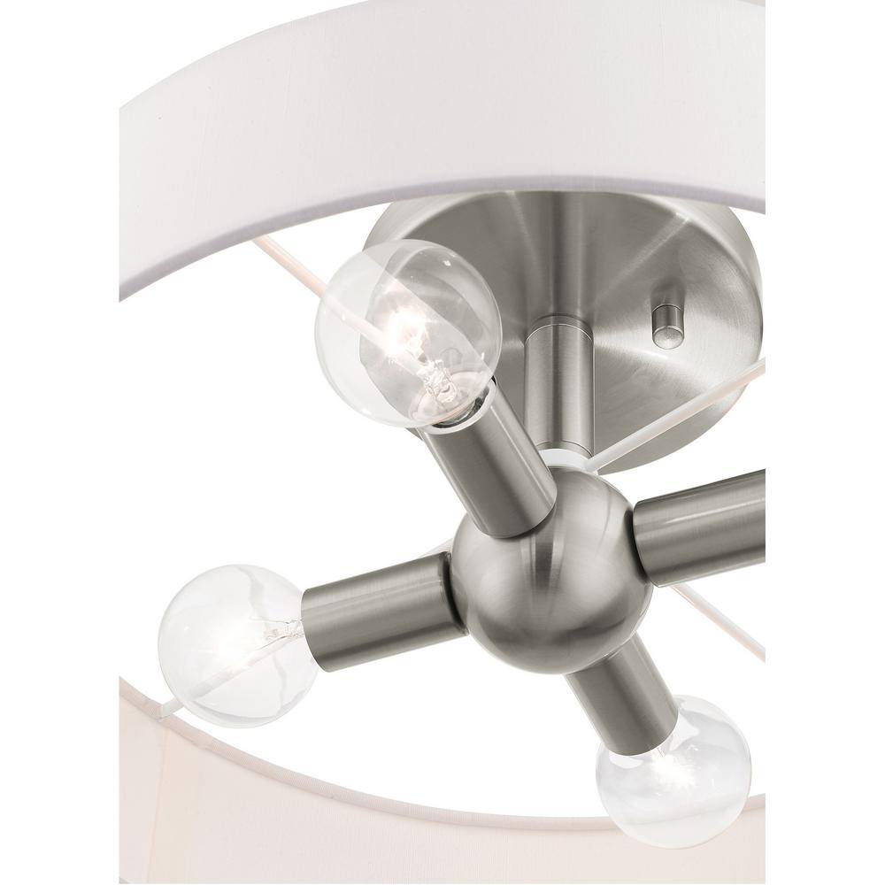 Venlo Brushed Nickel 4-Light Drum Semi-Flush Mount with Off-White Shade