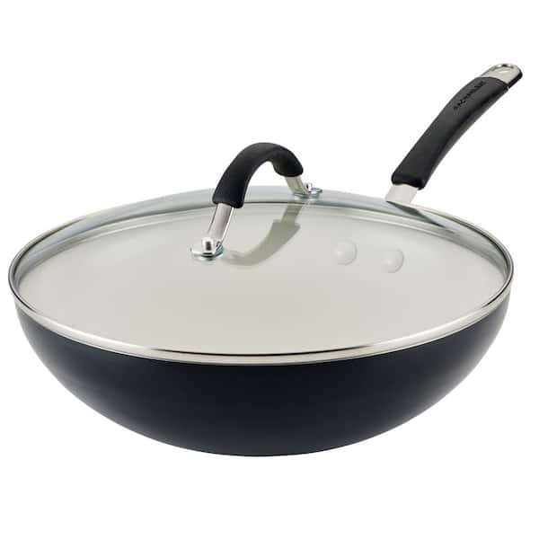 Cucina Ceramic Aluminum 11  in. Peppercorn Nonstick Stir Fry Pan with Lid, Electric, Gas Stovetop Suitable
