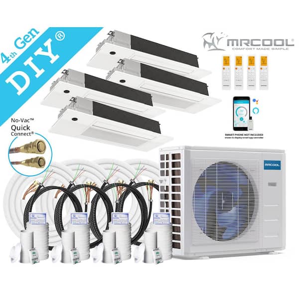 DIY 36,000 BTU 3-Ton 4-Zone 21.5 SEER Ductless Mini-Split AC and Heat Pump with Cassettes 9K+9K+9K+12K & 25,25,35,50ft