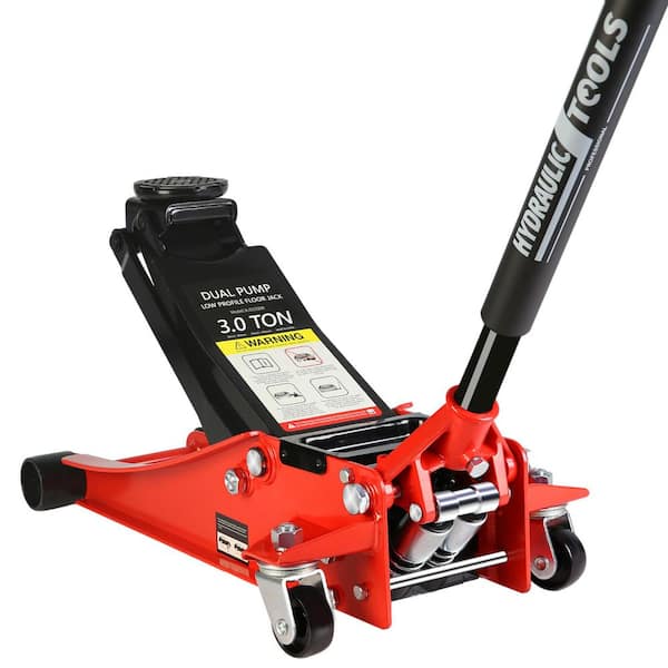 3-Ton Hydraulic Low Profile Steel Racing Jack with Dual Piston Rapid Lift Pump, Lift Range 3.3 in. to 18.5 in.