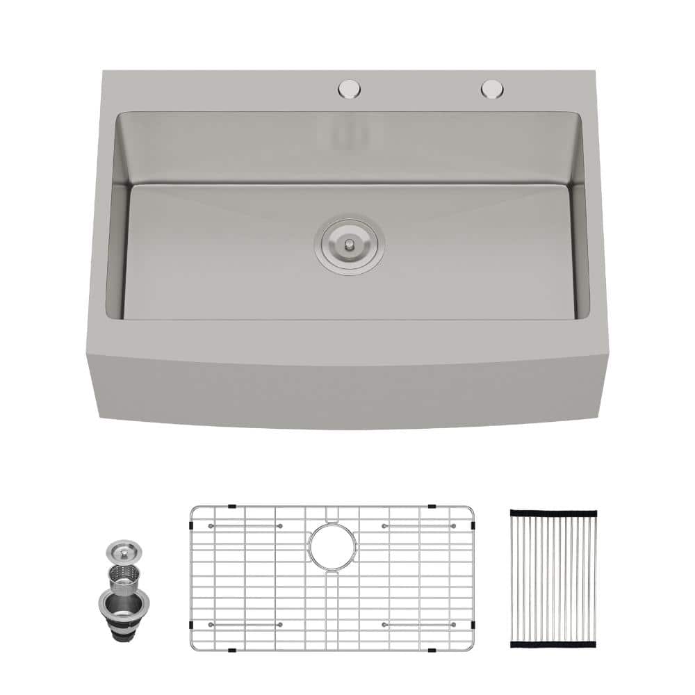 33 in. Farmhouse Apron Front Single Bowl Brushed Nickel Stainless Steel Kitchen Sink with Bottom Grids price history on PriceWatchPro